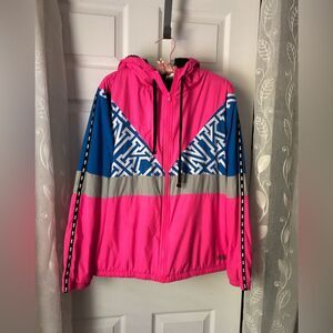 PINK Victoria’s Secret Colorblock Vtg 90s Sherpa Hooded Jacket sz M/L tiny stain